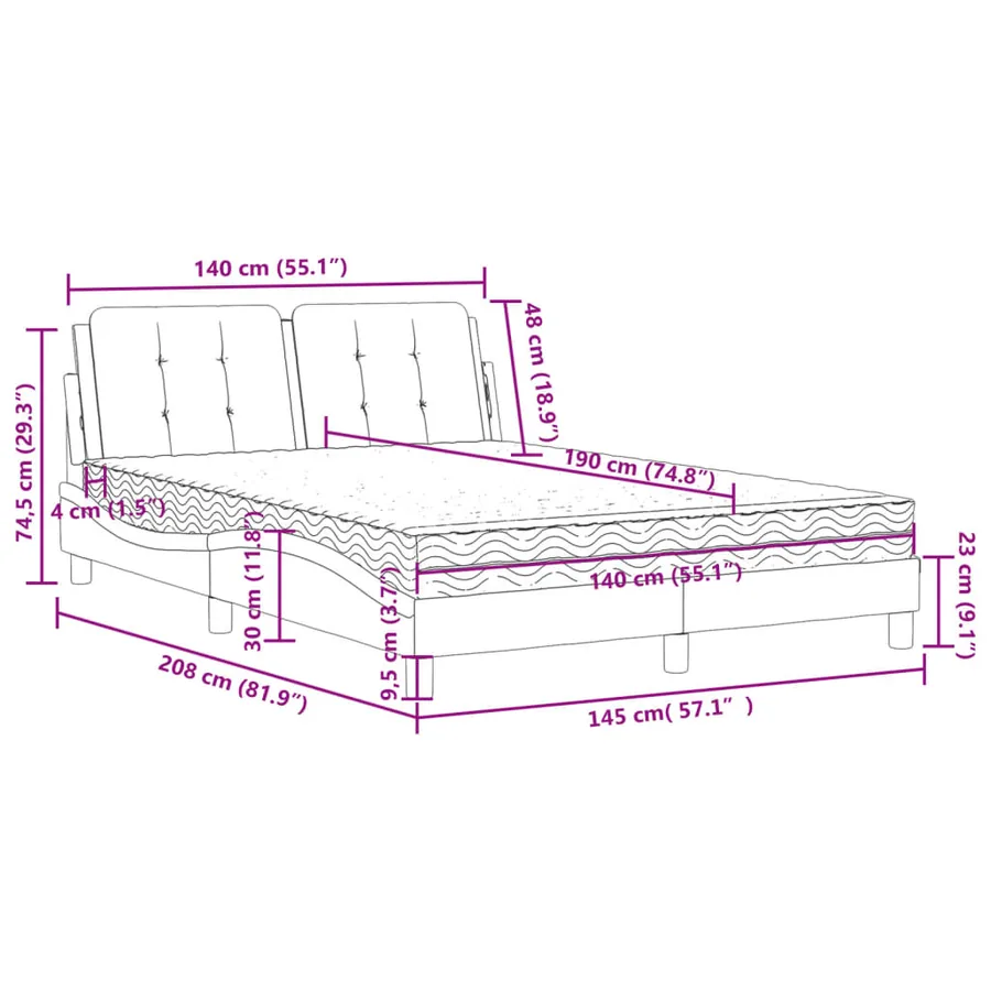 Cadre de lit sans matelas Zadar blanc et noir 140x190 cm similicuir - 12