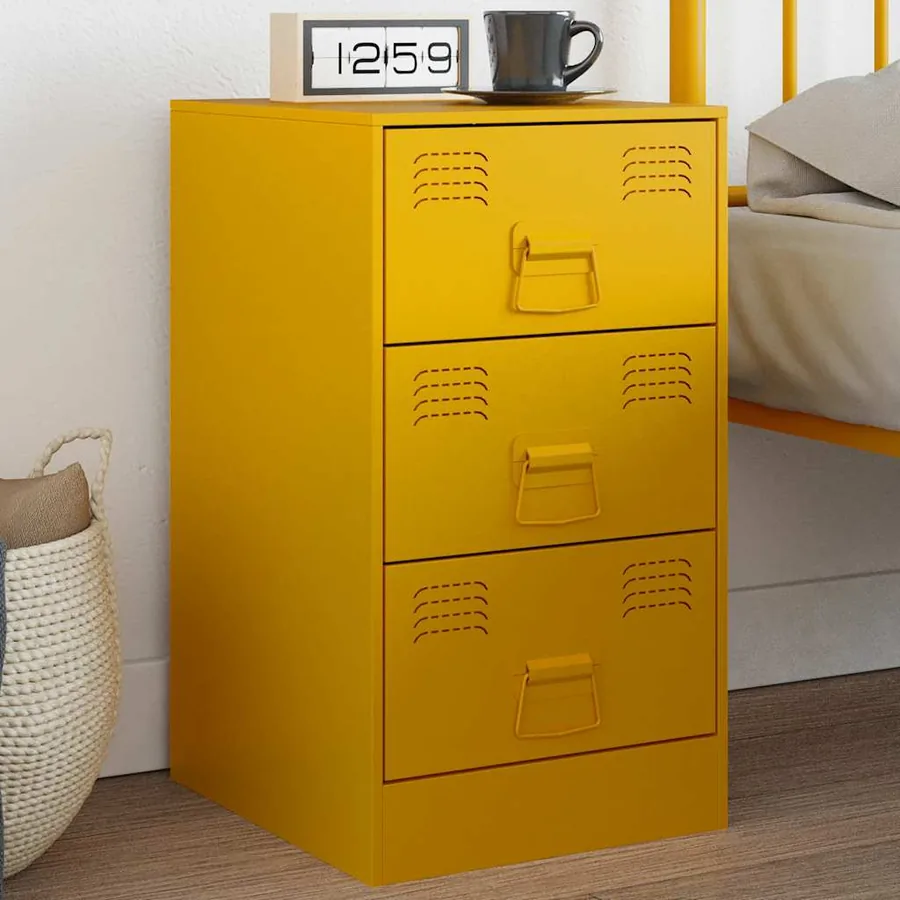 Table de chevet jaune moutarde 34,5x39x62 cm acier