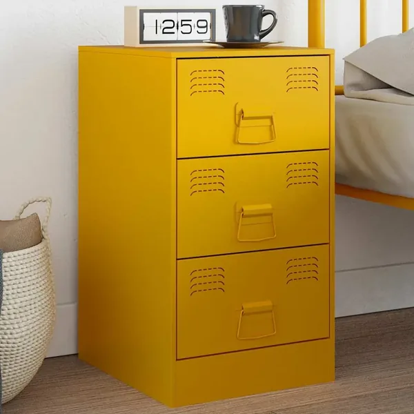Table de chevet jaune moutarde 34,5x39x62 cm acier