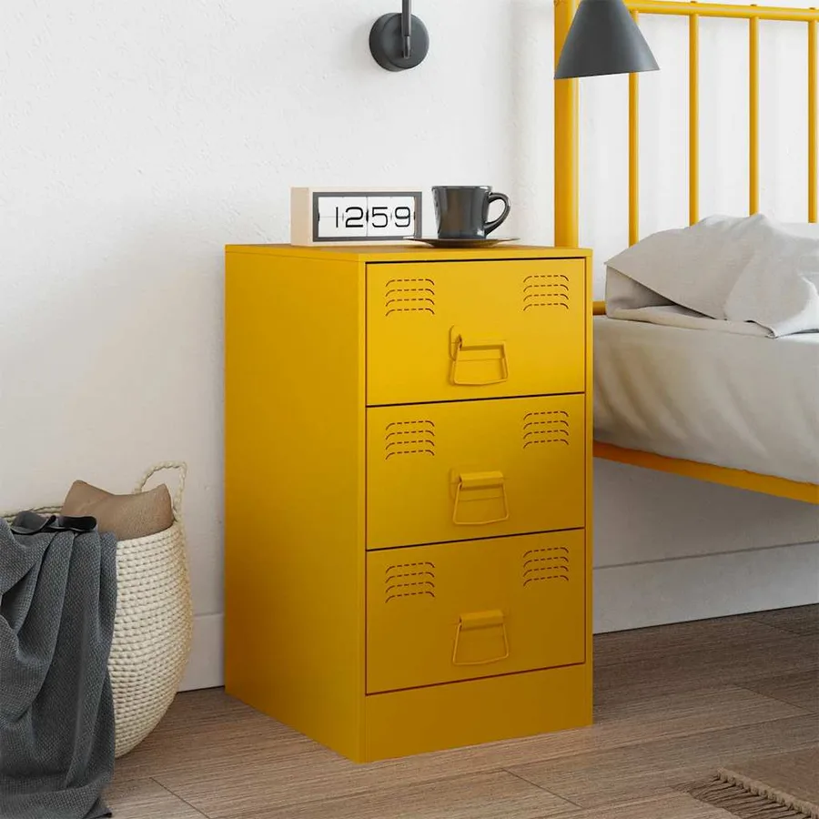 Table de chevet jaune moutarde 34,5x39x62 cm acier - 3