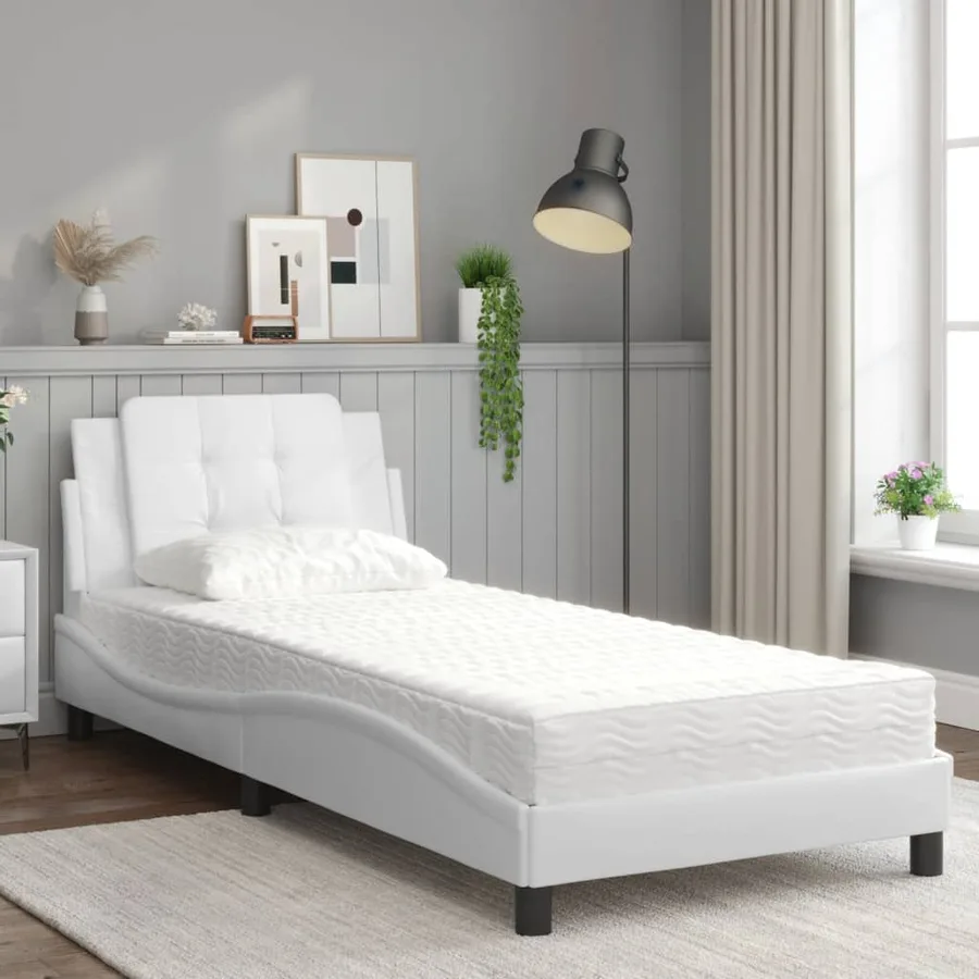 Cadre de lit sans matelas Zadar blanc 100x200 cm similicuir - 3