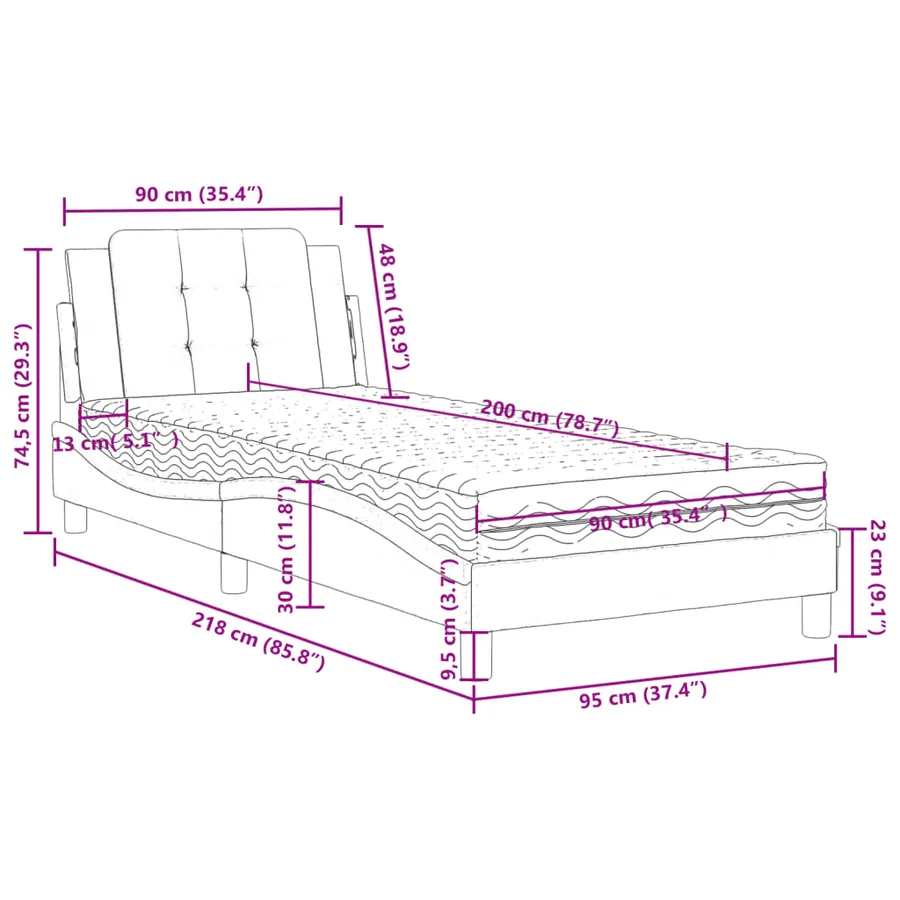 Cadre de lit sans matelas Zadar blanc et noir 90x200 cm similicuir - 12