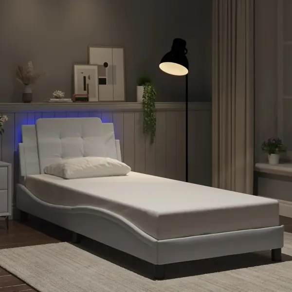 Cadre de lit avec LED sans matelas Zadar blanc 100x200 cm