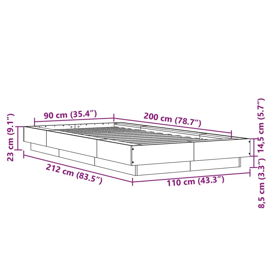 Cadre de lit avec lumières LED sans matelas 90x200 cm - 14