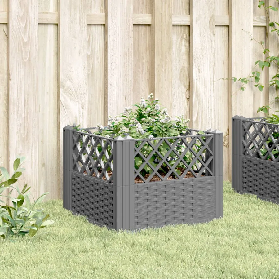 Jardinière avec piquets gris clair 43,5x43,5x43,5 cm PP - 3