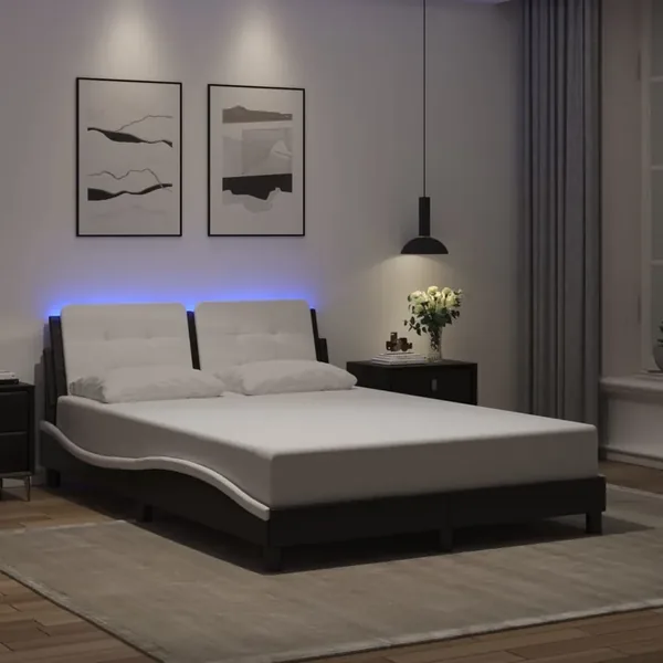 Cadre de lit avec LED sans matelas Zadar noir et blanc 120x200 cm