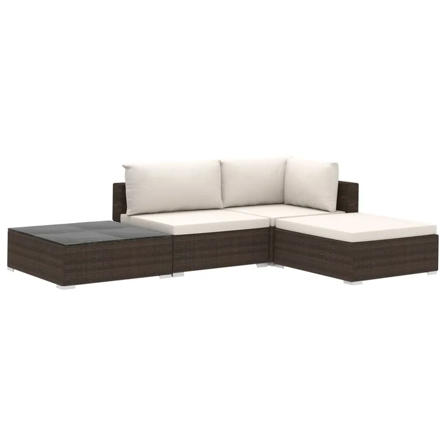 Salon de jardin 4 pcs avec coussins Résine tressée Marron - 2