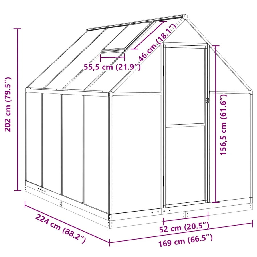 Serre avec cadre de base vert 224x169x202 cm aluminium - 10