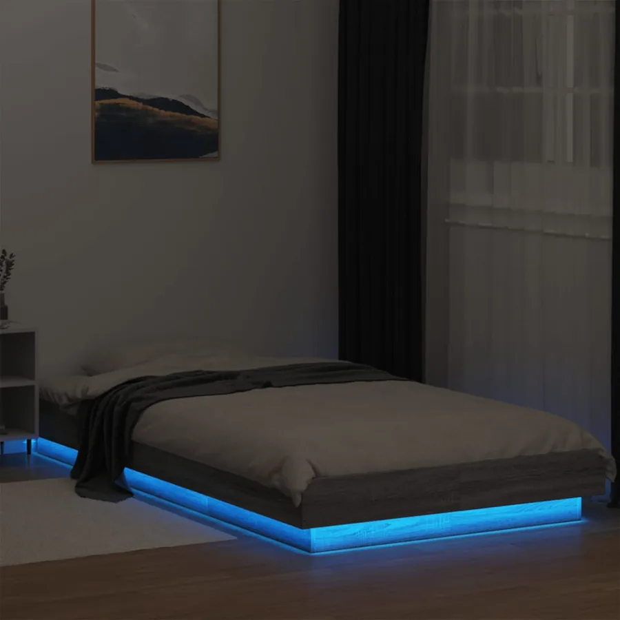 Cadre de lit et lumières LED sans matelas sonoma gris 90x190 cm - 4