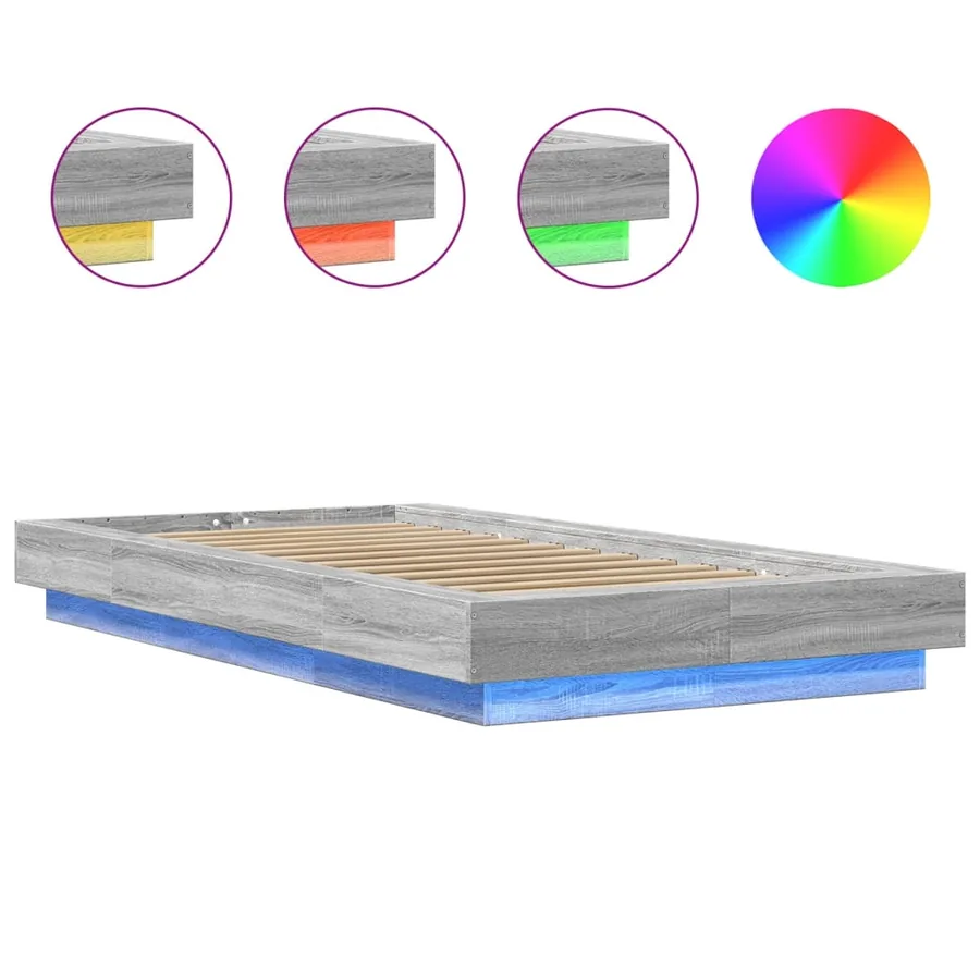 Cadre de lit et lumières LED sans matelas sonoma gris 90x190 cm - 8