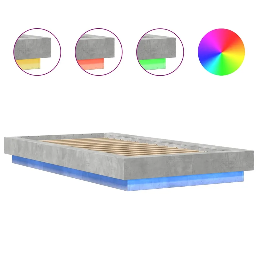 Cadre de lit et lumières LED sans matelas gris béton 90x190 cm - 8