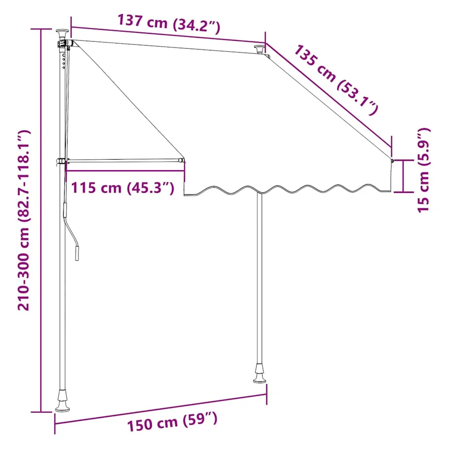Auvent manuel rétractable 150 cm Crème - 8