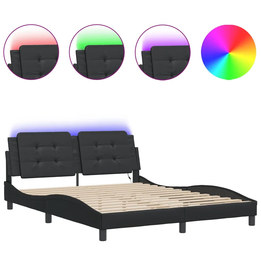 Cadre de lit avec LED sans matelas Zadar noir 160x200 cm - 2