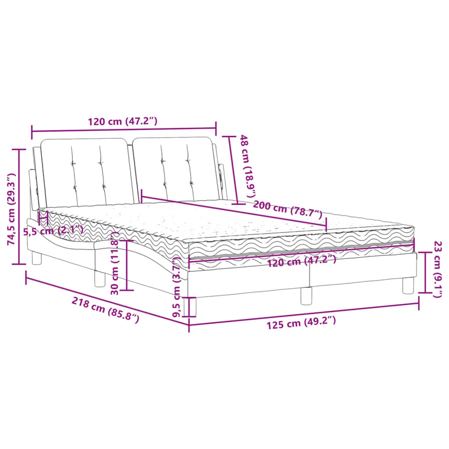 Cadre de lit sans matelas Zadar noir 120x200 cm similicuir - 11