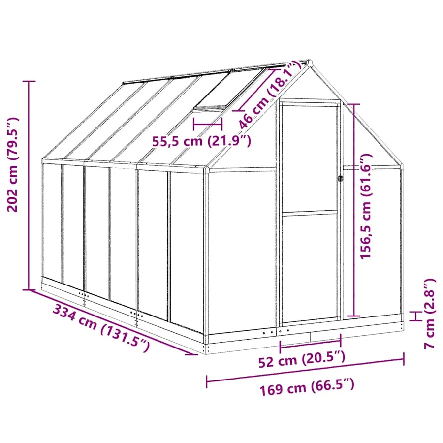 Serre avec cadre de base vert 334x169x202 cm aluminium - 10