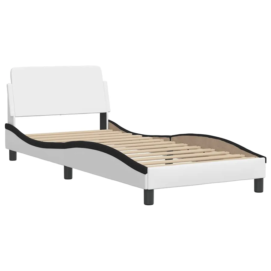 Cadre de lit sans matelas Zadar blanc et noir 100x200 cm similicuir - 7