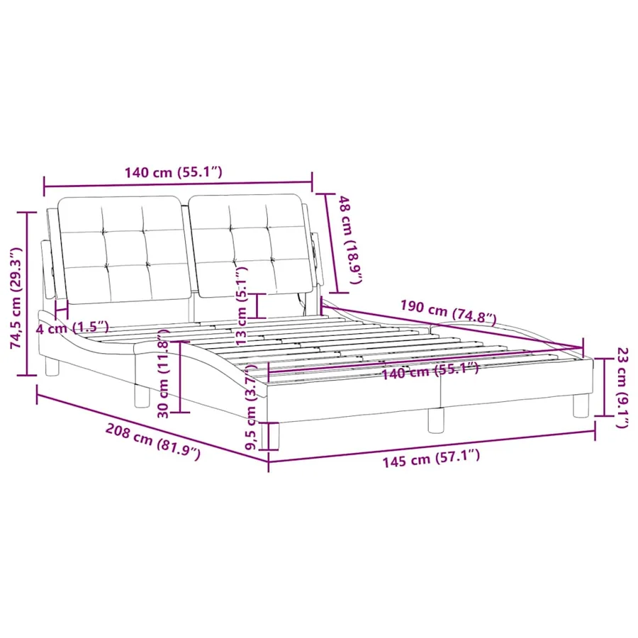 Cadre de lit sans matelas Zadar blanc et noir 140x190 cm similicuir - 13