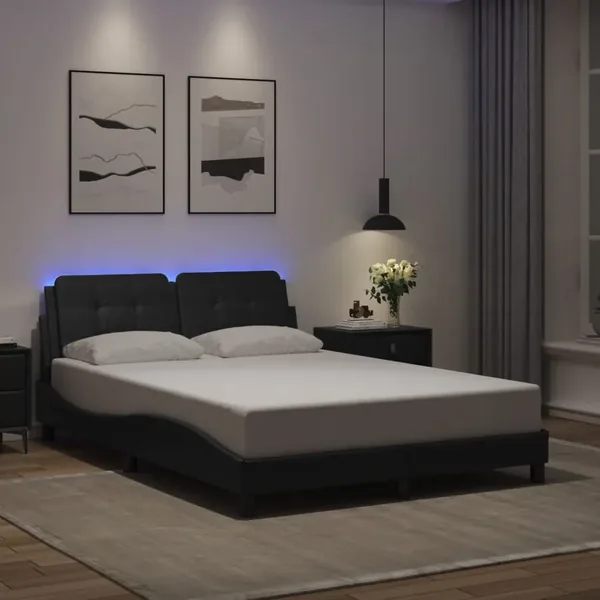 Cadre de lit avec LED sans matelas Zadar noir 140x190 cm