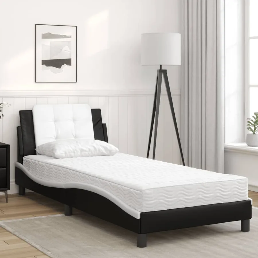 Cadre de lit sans matelas Zadar noir et blanc 100x200 cm similicuir - 3
