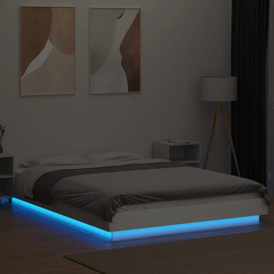 Cadre de lit avec lumières LED sans matelas blanc 135x190 cm - 4
