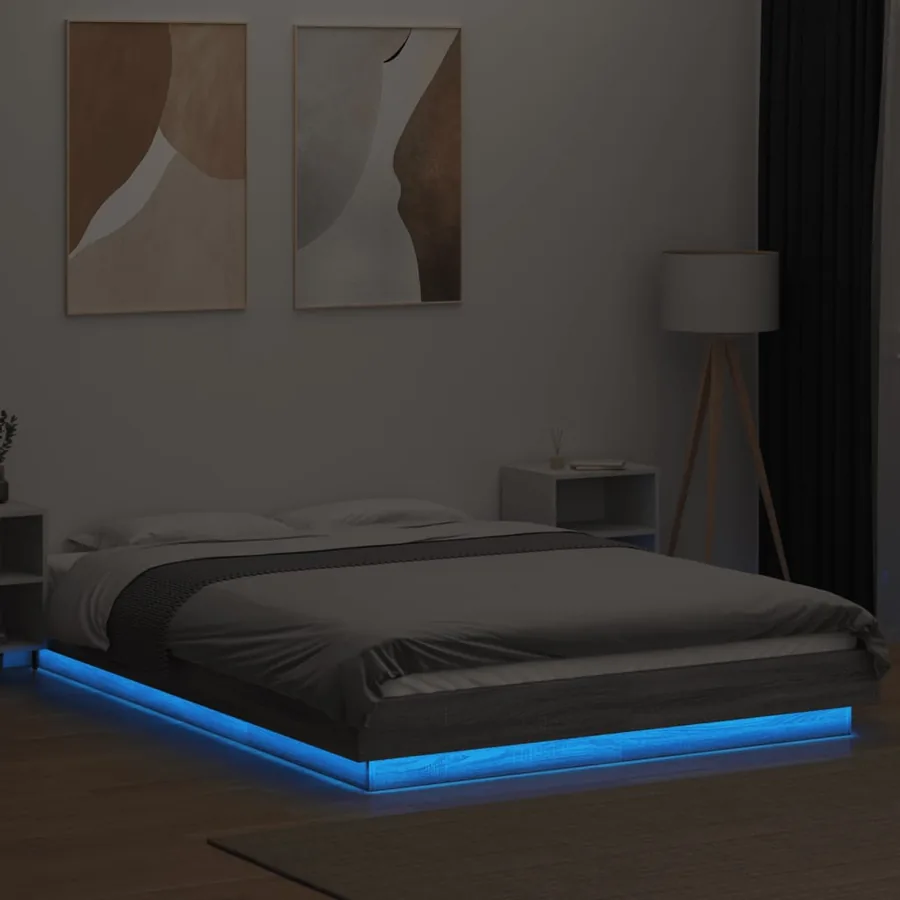 Cadre de lit et lumières LED sans matelas sonoma gris 135x190cm - 4