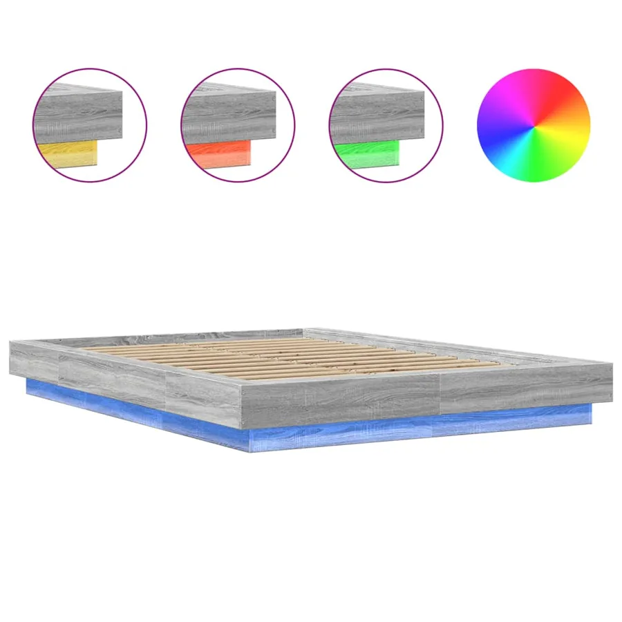Cadre de lit et lumières LED sans matelas sonoma gris 135x190cm - 8
