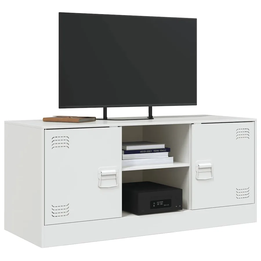 Meuble TV blanc 99x39x44 cm acier - 4