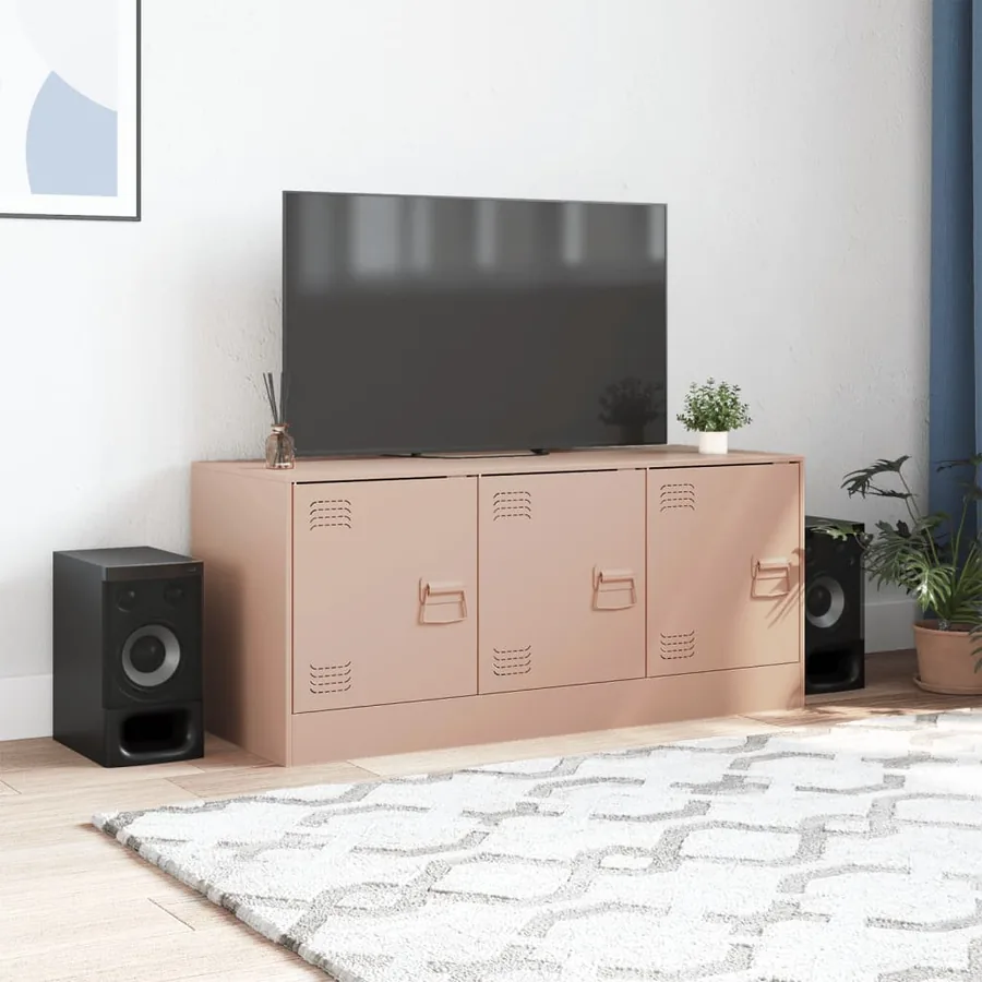 Meuble TV rose 99x39x44 cm acier - 3