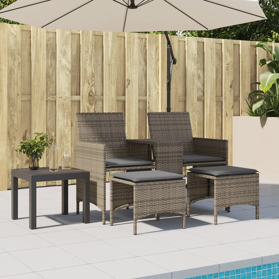 Canapé de jardin 2 places avec table et tabourets gris rotin - 3