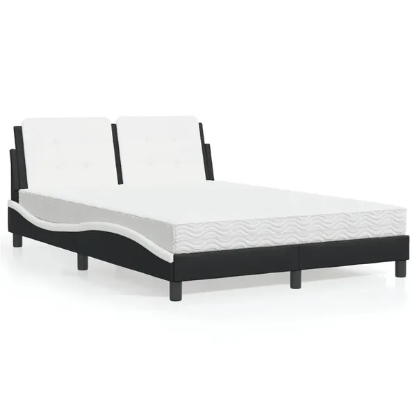 Lit avec matelas Zadar noir et blanc 140x200 cm similicuir