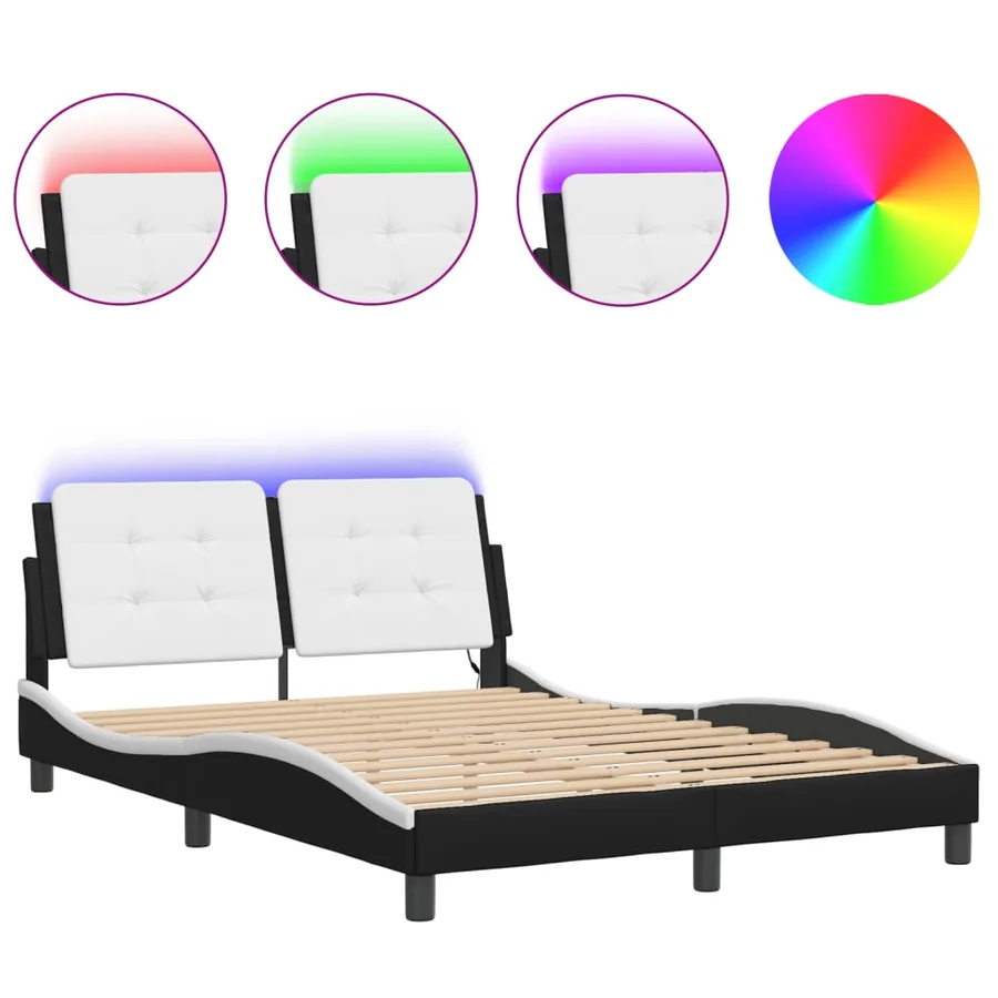 Cadre de lit avec LED sans matelas Zadar noir et blanc 140x200 cm - 2