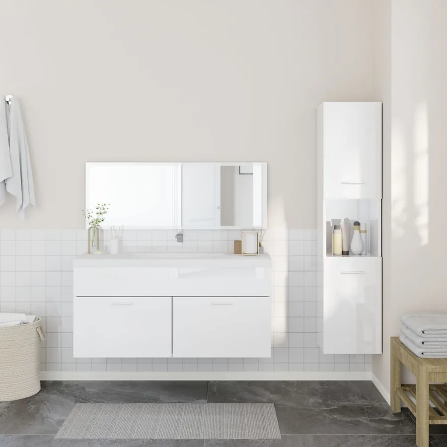 Ensemble de meubles de salle de bain 3 pcs blanc brillant - 3