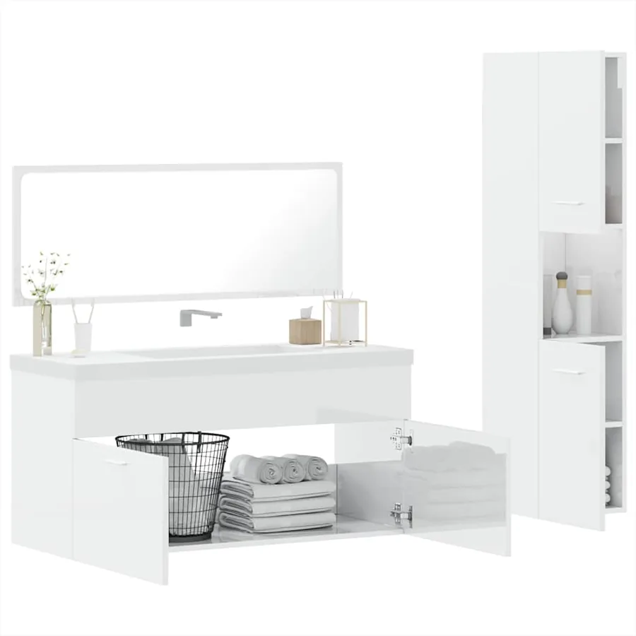 Ensemble de meubles de salle de bain 3 pcs blanc brillant - 4