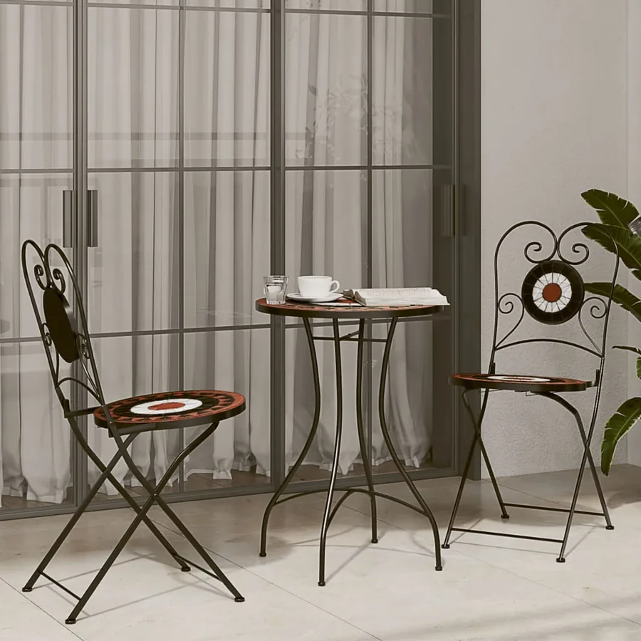Chaises de bistro pliables lot de 2 terre cuite blanc céramique - 3