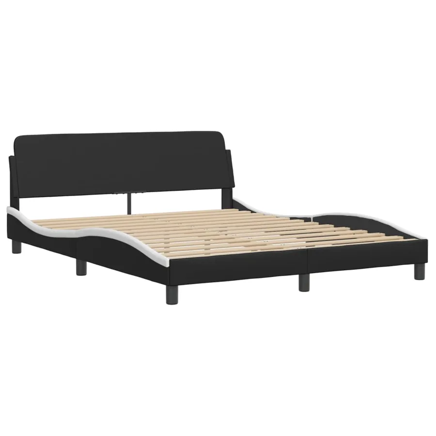 Lit avec matelas Zadar noir et blanc 160x200 cm similicuir - 4