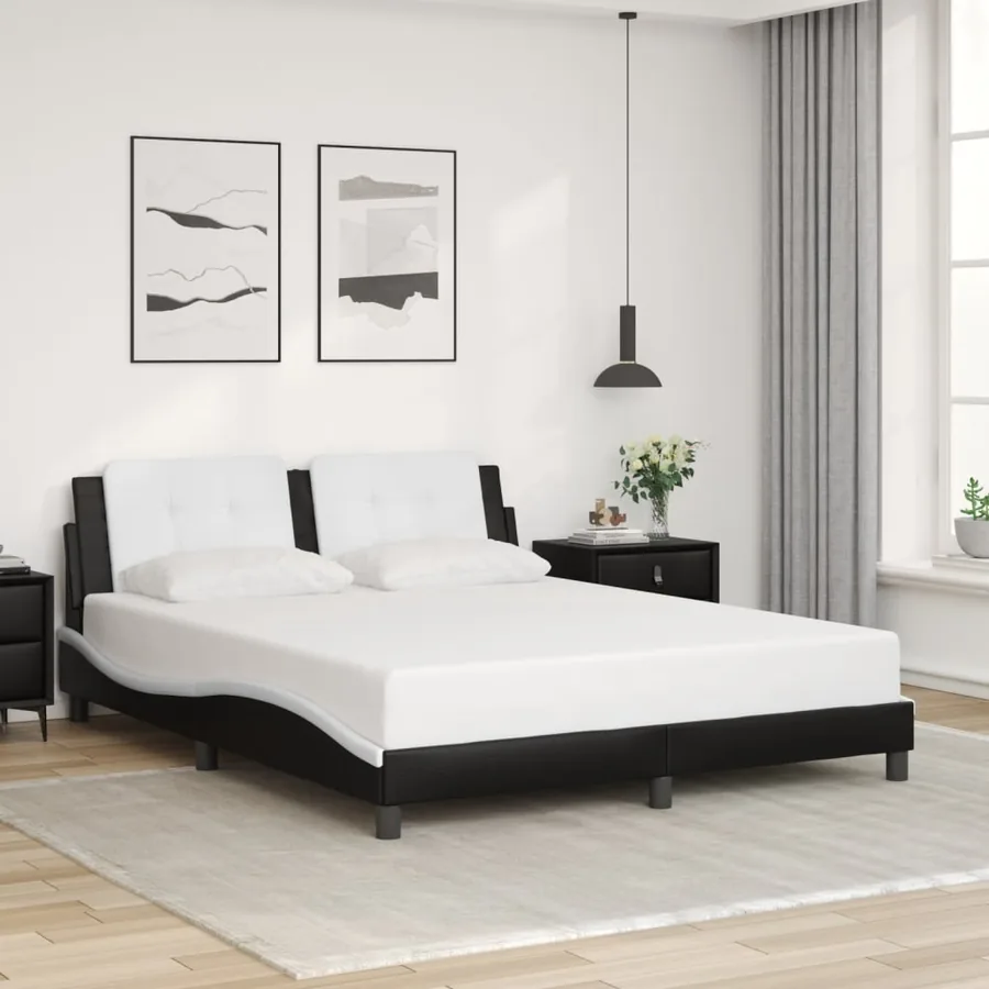Cadre de lit avec LED sans matelas Zadar noir et blanc 160x200 cm - 4