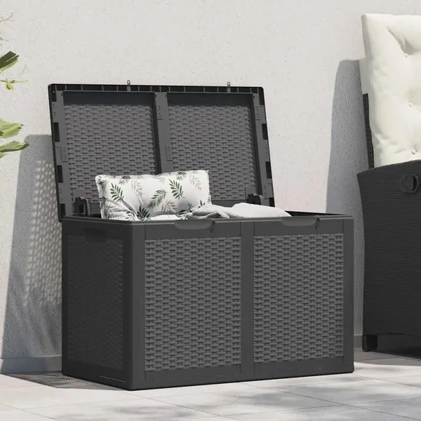 Garden storage box 180 L Black PP Rattan