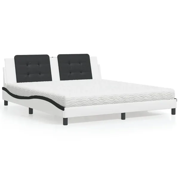 Lit avec matelas Zadar blanc et noir 180x200 cm similicuir