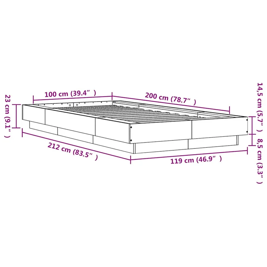 Cadre de lit sans matelas chêne marron 100x200 cm - 10