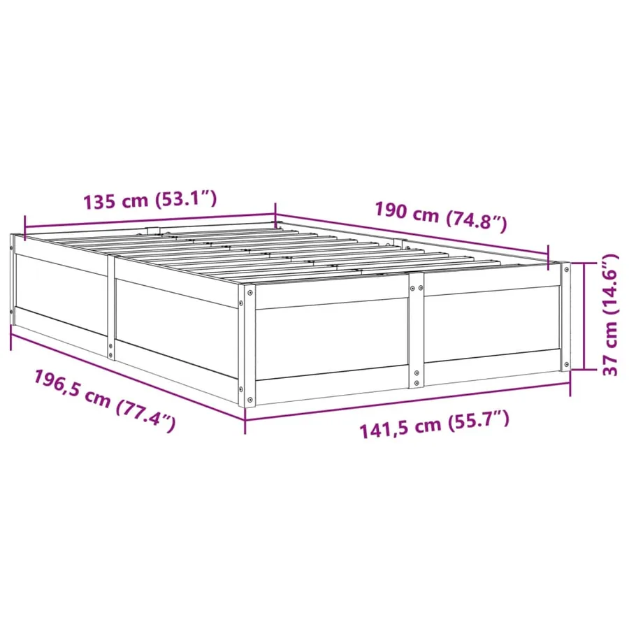Cadre de lit sans matelas 135x190 cm bois de pin massif - 9