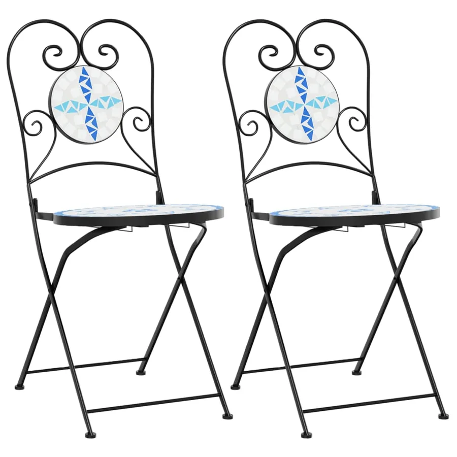 Chaises de bistro pliables lot de 2 bleu et blanc céramique - 2