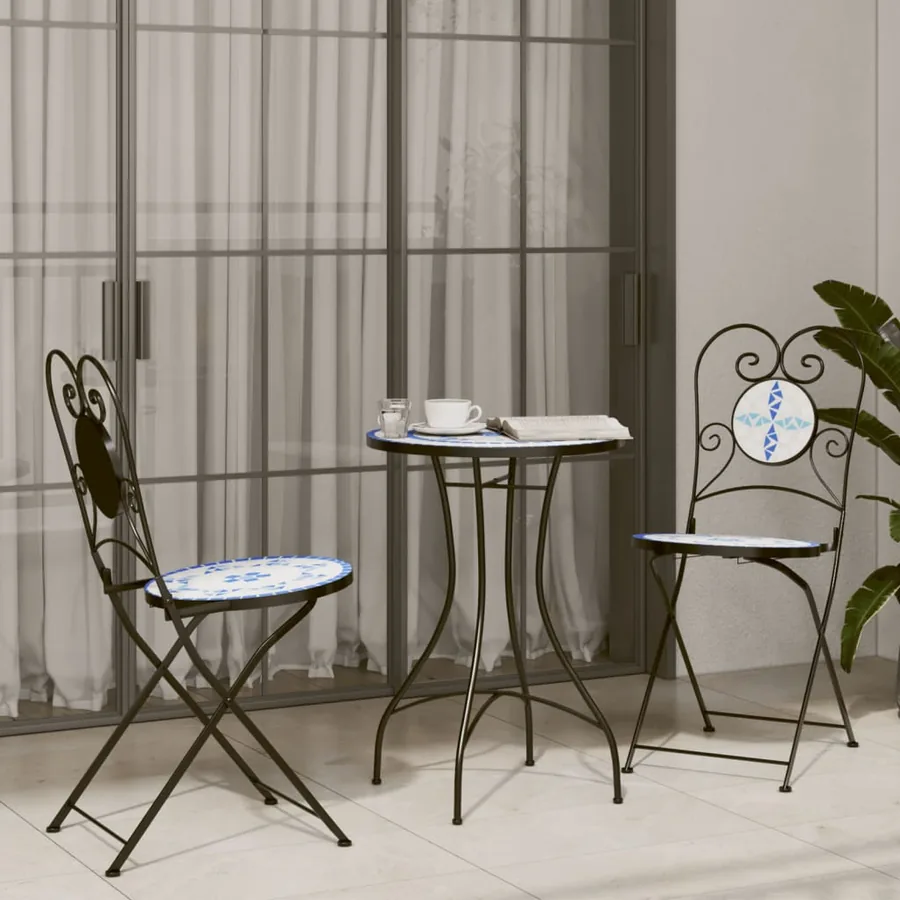 Chaises de bistro pliables lot de 2 bleu et blanc céramique - 3