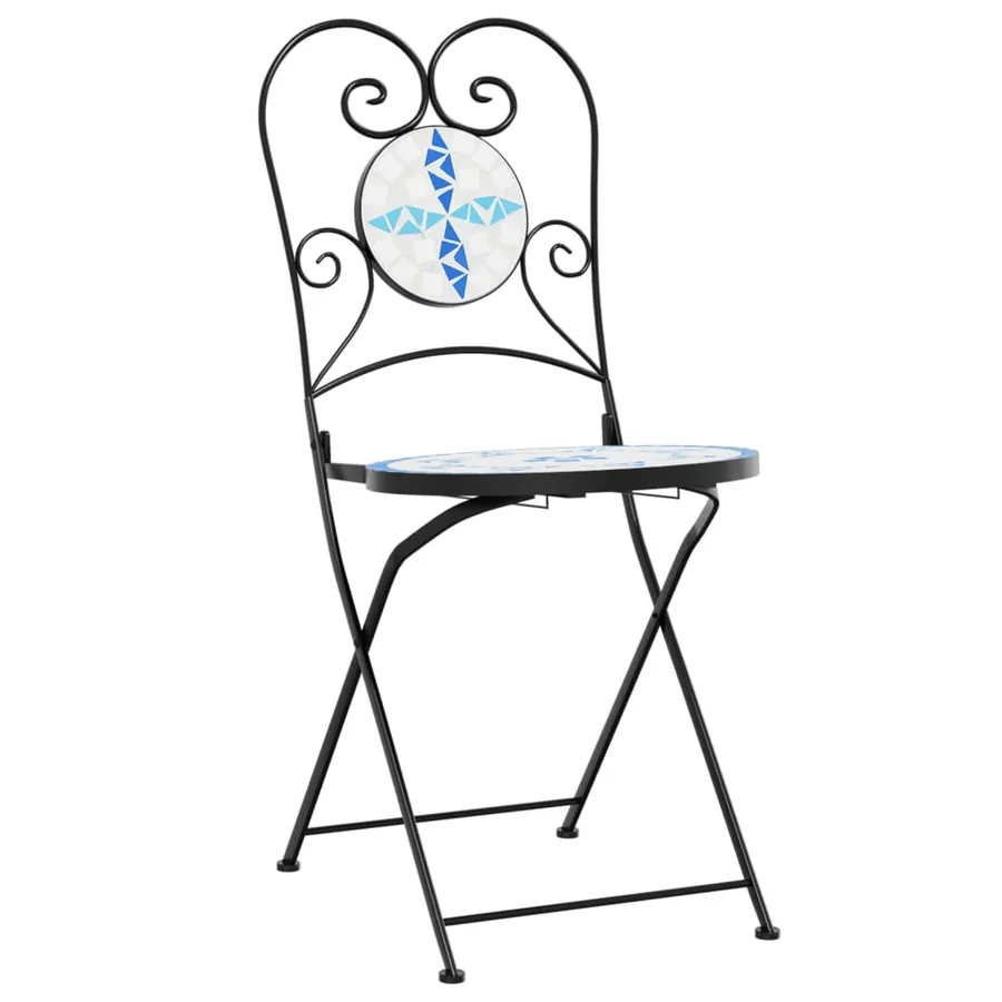 Chaises de bistro pliables lot de 2 bleu et blanc céramique - 5