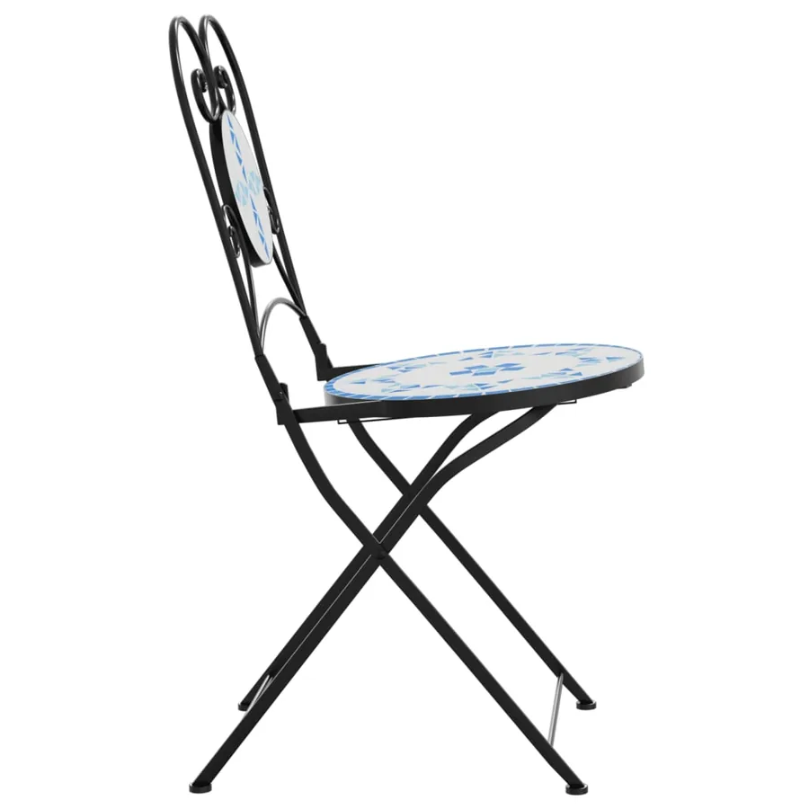 Chaises de bistro pliables lot de 2 bleu et blanc céramique - 6