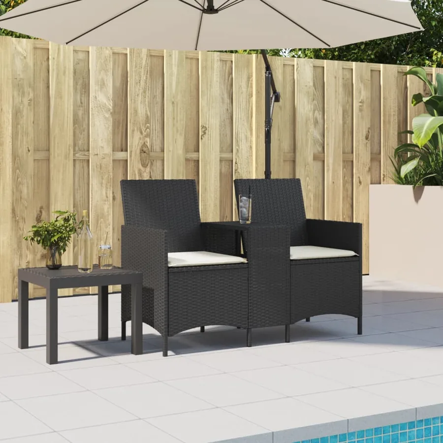 Canapé de jardin 2 places avec table et coussins résine tressée - 3