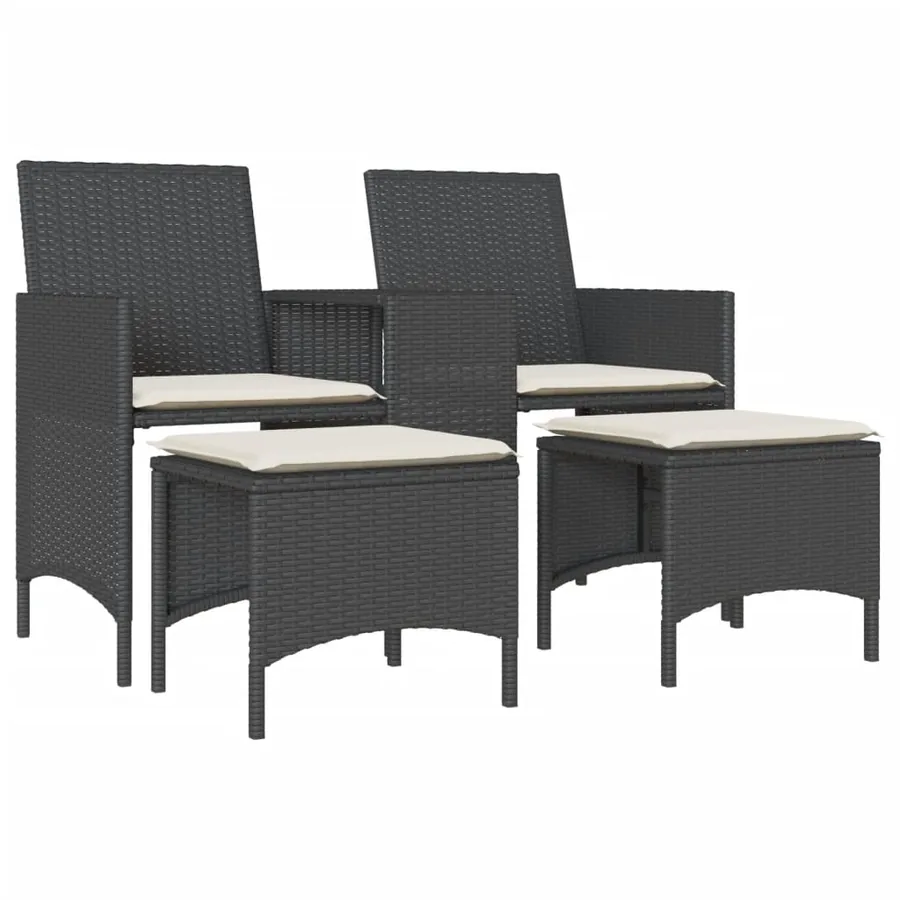 Canapé de jardin 2 places avec table et tabourets noir rotin - 2