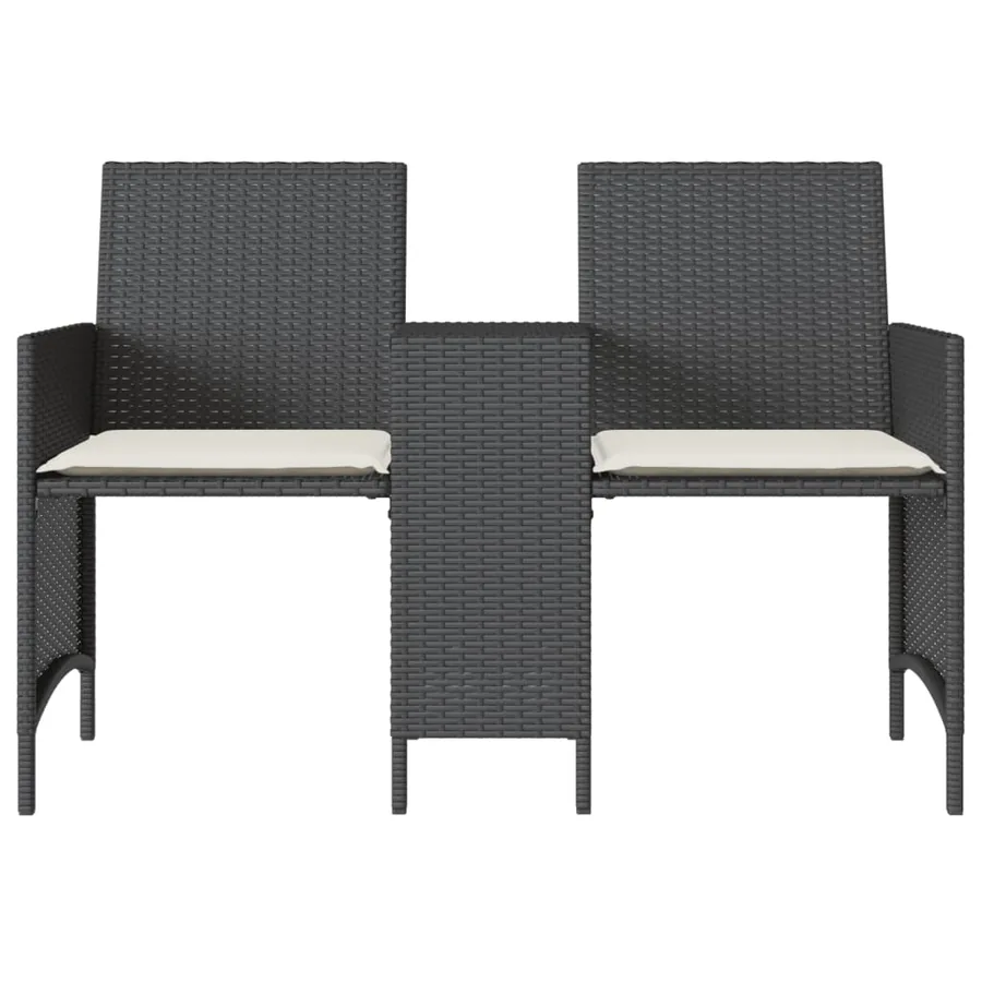 Canapé de jardin 2 places avec table et tabourets noir rotin - 5
