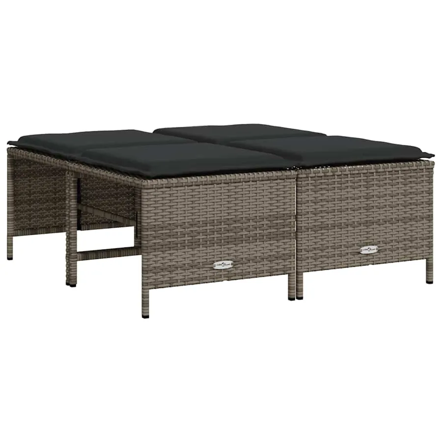 Tabourets de jardin avec coussins lot de 4 gris résine tressée - 2