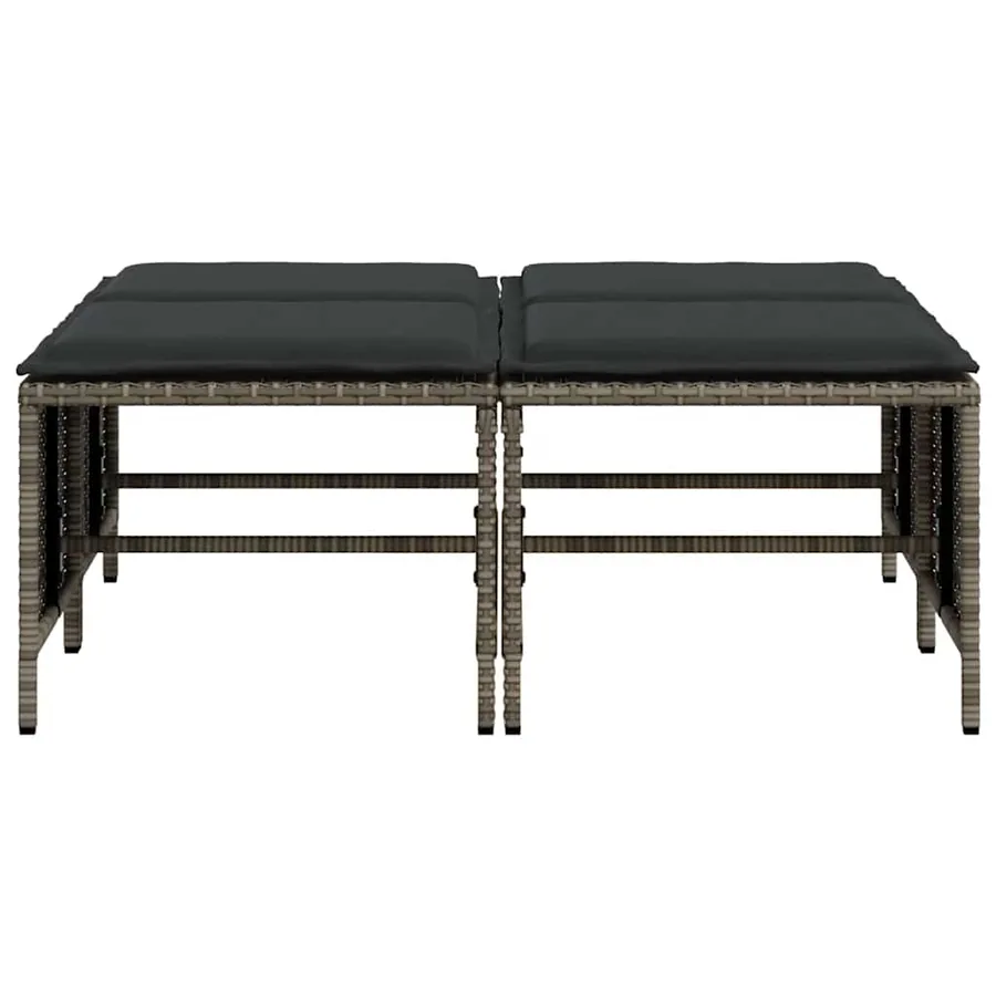 Tabourets de jardin avec coussins lot de 4 gris résine tressée - 4
