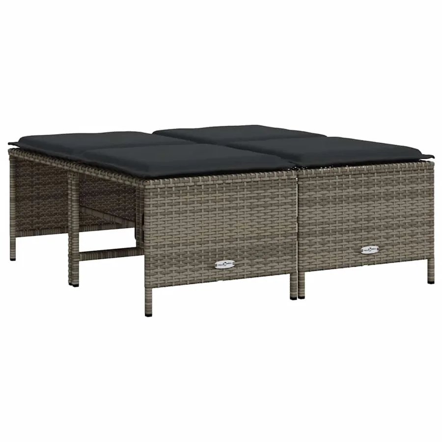 Tabourets de jardin avec coussins lot de 4 gris résine tressée - 5